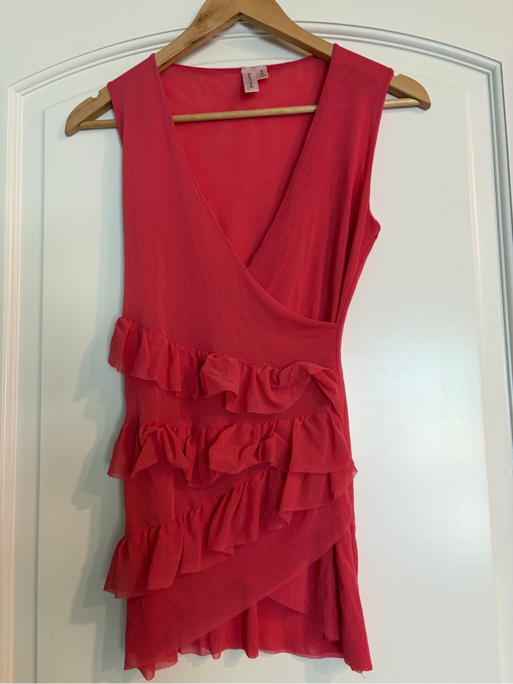 Sweet Pea Coral Red Ruffle Sheer Wrap Camisole Size Small